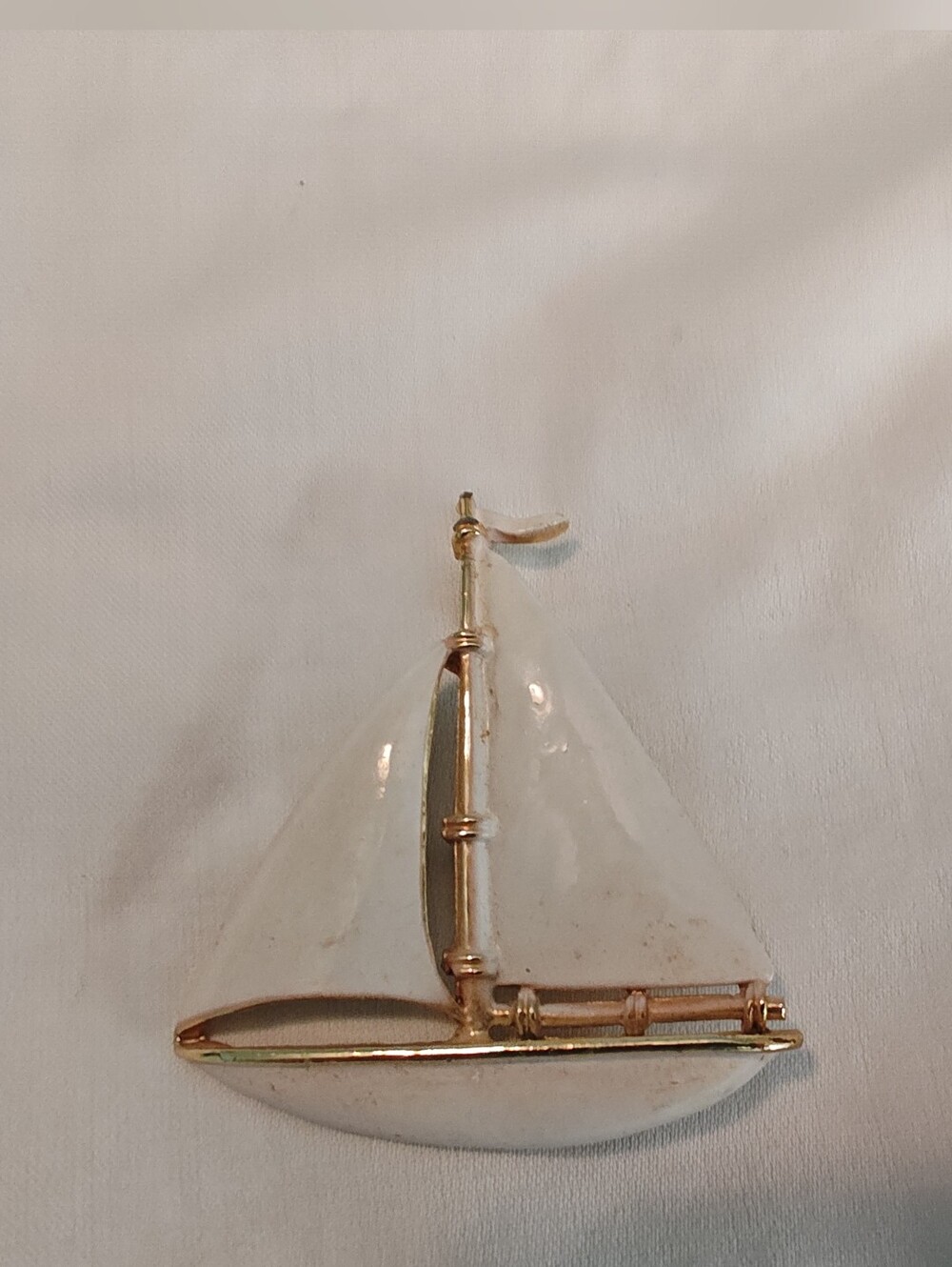 Vintage Gold and White Nautical Sailboat Brooch